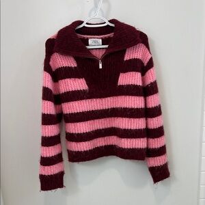Zara Women's Sweater in Pink and Burgundy Stripes